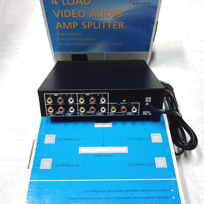 Rayden av rca 4load video audio amp splitter 4ch 1input - 4output