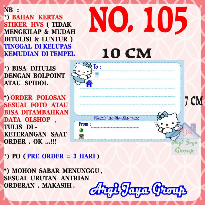 

Stiker HVS - Stiker Pengiriman - Sticker Alamat Olshop Murah Nomer 105-10x7cm