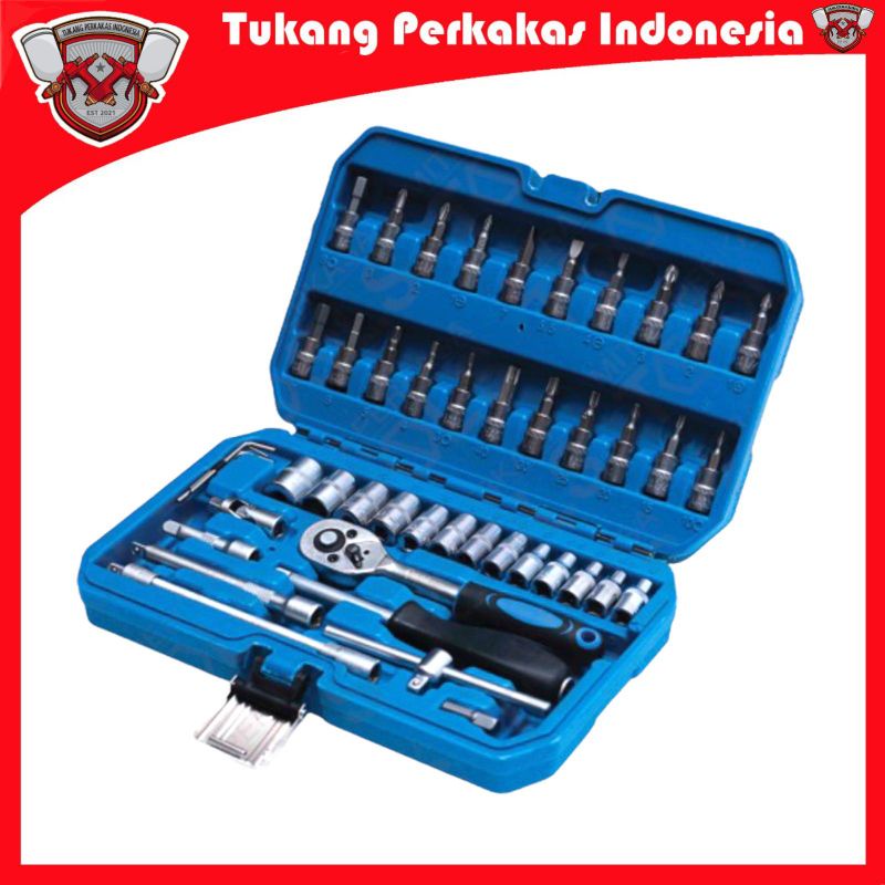 Kunci shock set sok socket wrench 1/4 46pcs benz premium quality