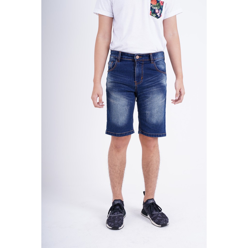 Celana Pria Pendek Short Jeans 3/4 Jeans Stretch - Biru Tua