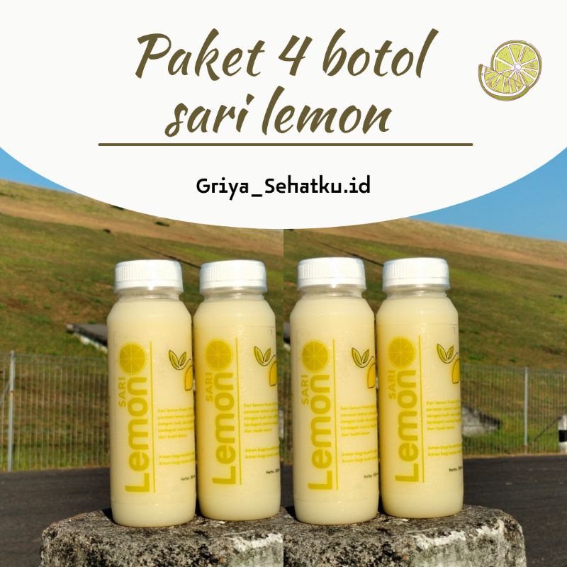 Sari lemon paket 4 botol kemasan 250ml 100% terbuat dari perasan air lemon tanpa pengawet dan gula