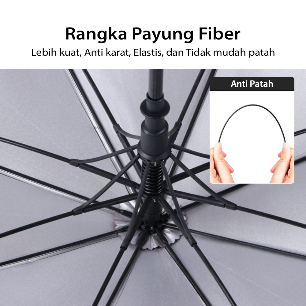 Payung Besar Jumbo Mewah Golf Polos Jari Fiber Bahan Nylon Tombol Otomatis Auto Buka