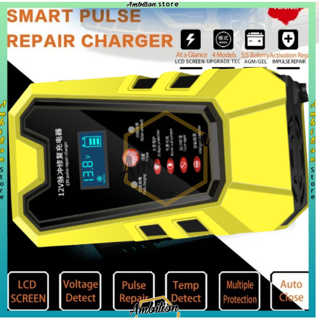 12V 6A Cas Aki Mobil Motor Pulse Repair aki Otomatis  Power Digital LCD Display