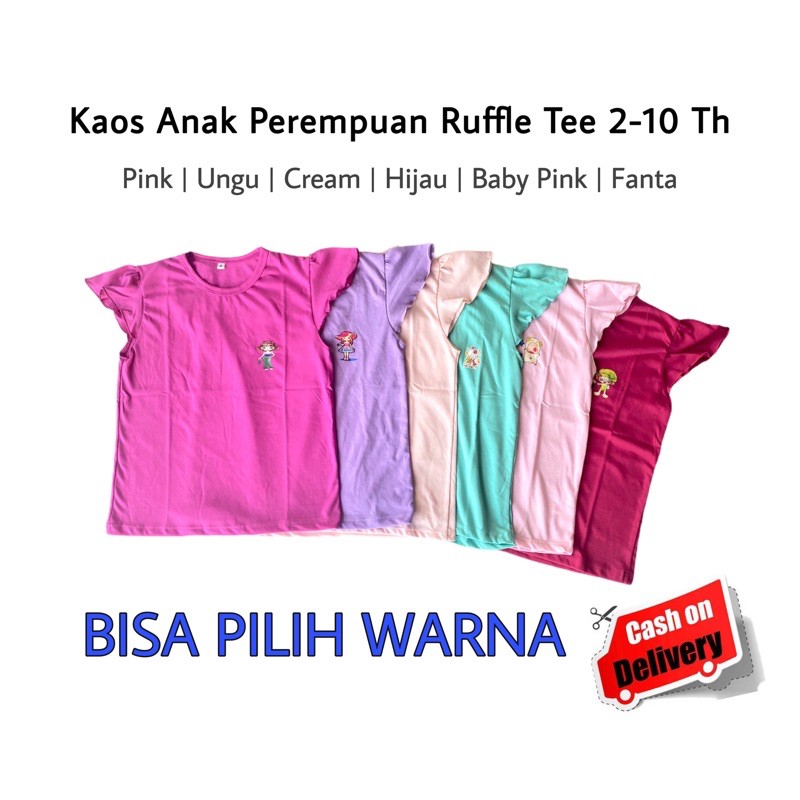 (COD) Kaos Anak Perempuan Murah 2 4 6 8 10 Tahun / Baju Anak Kaos Ruffle Tee Anak Cewek Callysta