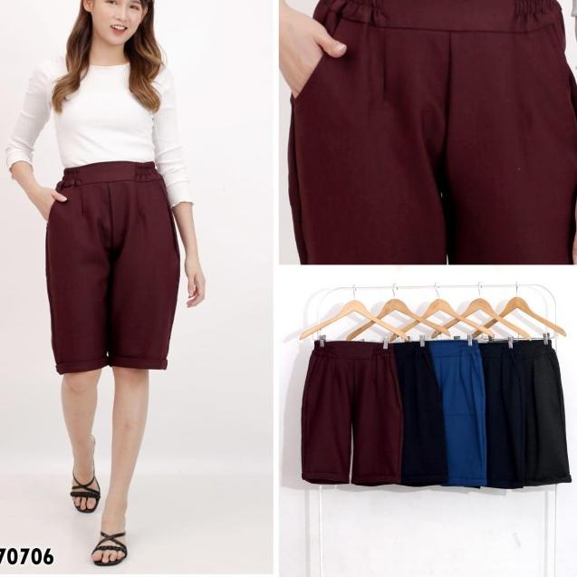 ♛ Celana Kulot Wanita Kulot Pendek Wanita Kulot 3/4 Kulot Pinggang Karet - Maroon ➷
