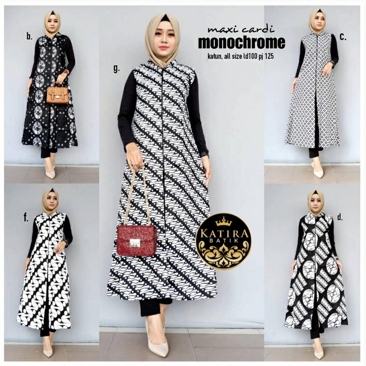 MAXI CARDI MONOCHROME CARDIGAN BATIK MONOKROM KARDIGAN OUTER VEST HITAM PUTIH CARDIGAN WANITA CARDI