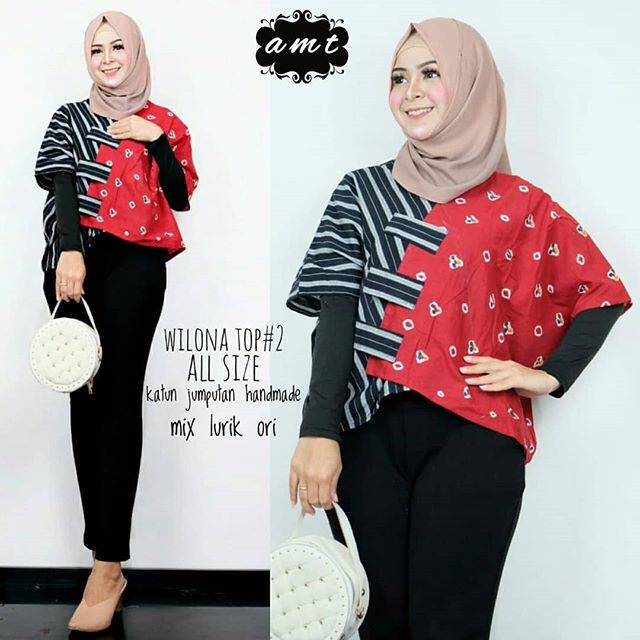Atasan baju batik blus lurik blouse jumputan kombinasi cantik etnik unik muslimah
