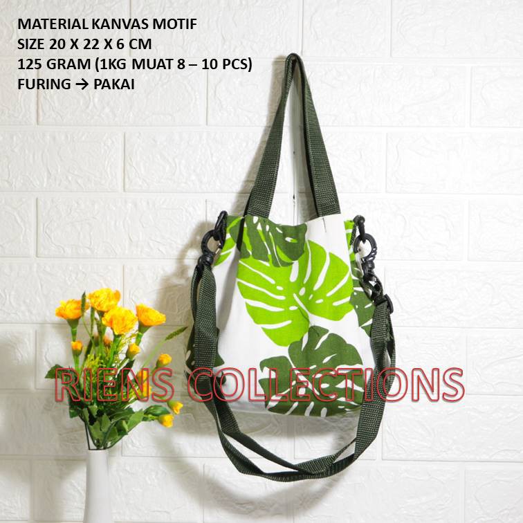 SLING BAG TAS SELEMPANG KANVAS MOTIF MONSTERA. TAS KANVAS. RIENS COLLECTIONS