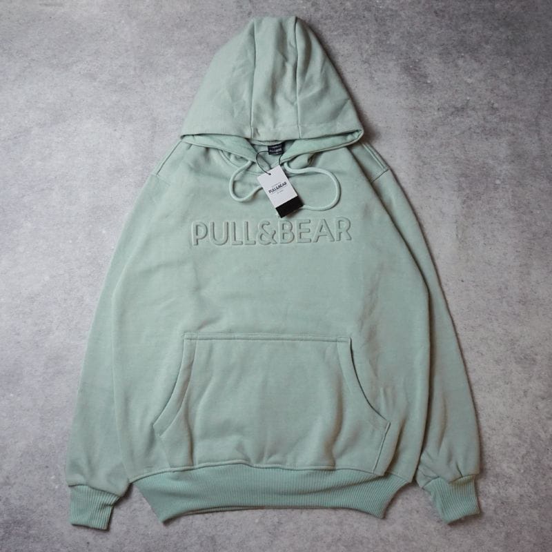 Jaket Sweater Hoodie Pull And Bear Hijau Mint Premium Unisex Bahan Flece Tebal