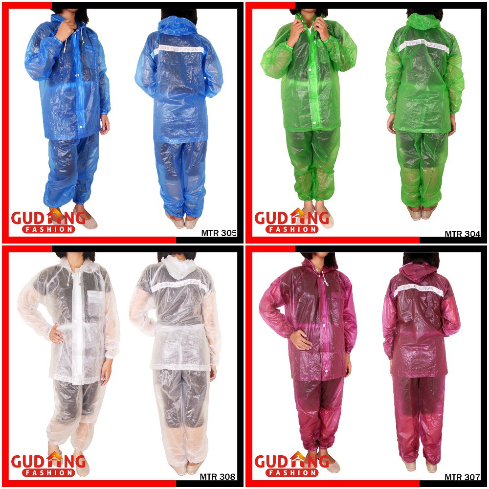 Setelan Jas Hujan Wanita Motif Transparan / Raincoat / Jaket Hujan (COMB)