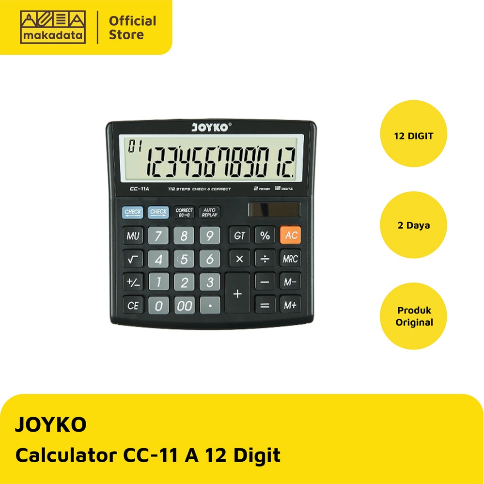 

JOYKO CALCULATOR CC-11A / KALKULATOR JOYKO CC-11 A 12 DIGIT MURAH
