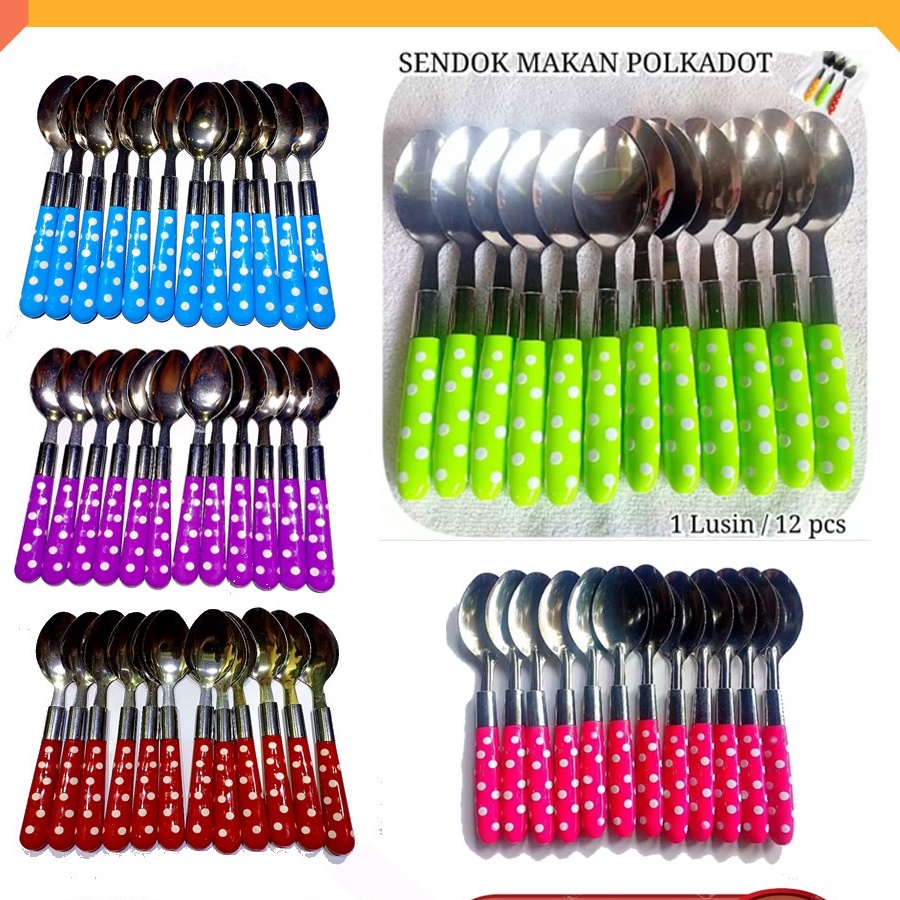 Sendok Stainless Steel / Sendok Makan Motif Polkadot / Garpu Makan Motif Polkadot