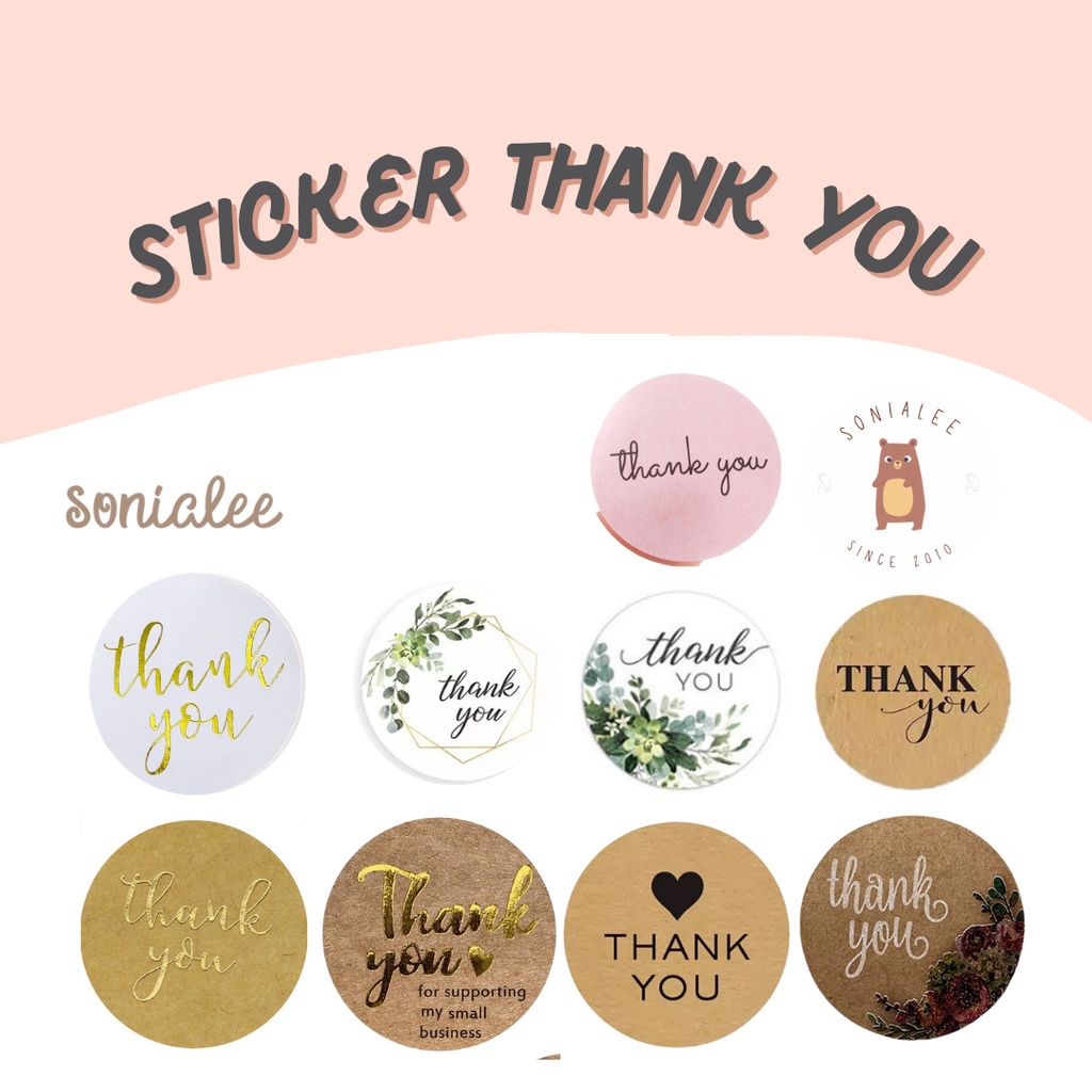 

Sticker Thank You Floral / Brown Kraft Gold
