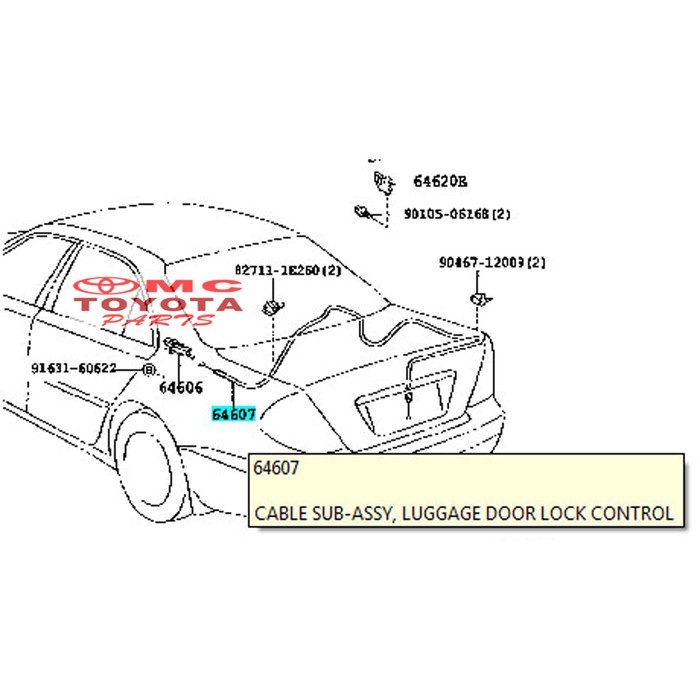 Kabel Tarikan Pembuka Tutup Bagasi Belakang Camry Hybrid 64607-06082