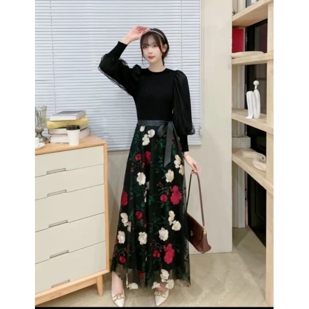 dress korea bunga // dress korea // gamis dress // gamis korea // gamis terbaru?