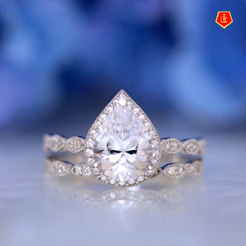 [Ready Stock]Women's Drop-Shaped Diamond Double-Layer Ring