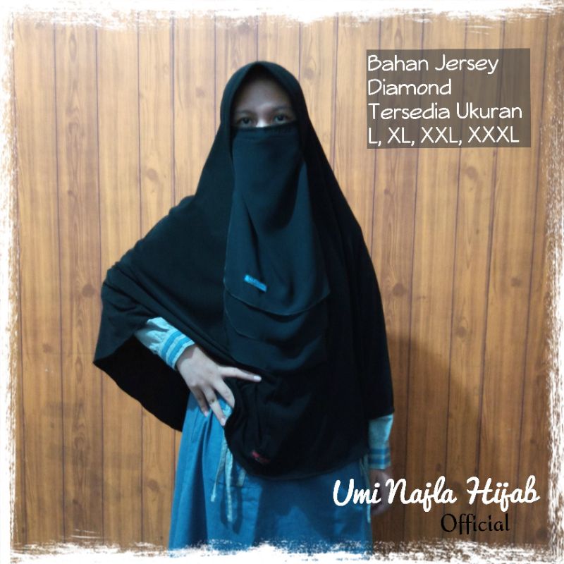 Jilbab Hijab Kerudung Instan Syar'i Jersey Jersi Hitam Lebar Panjang Murah Umi Najla