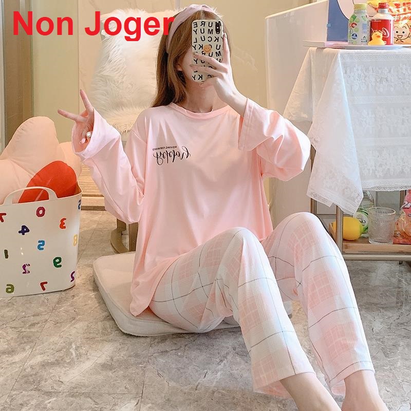 AJW Shop Setelan Wanita Import Joger | Setelan Baju Tidur Wanita | Piyama Wanita-Happy Pink