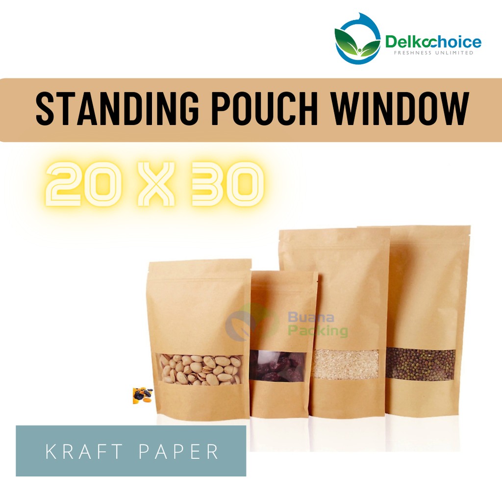 STANDING POUCH KRAFT PAPER WINDOW DELKOCHOICE 20x30