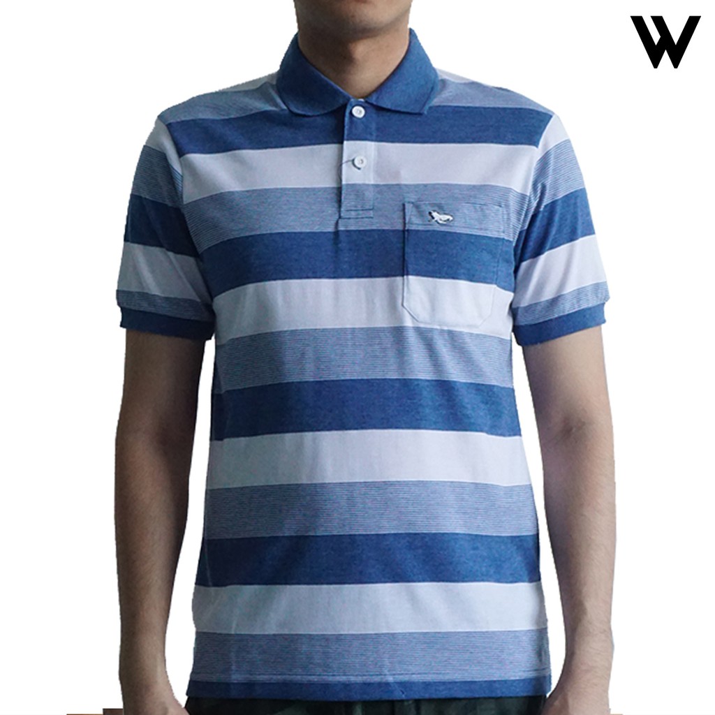 WALRUS KAOS  POLO PRIA  MOTIF GARIS SALUR BIRU MUDA PUTIH 