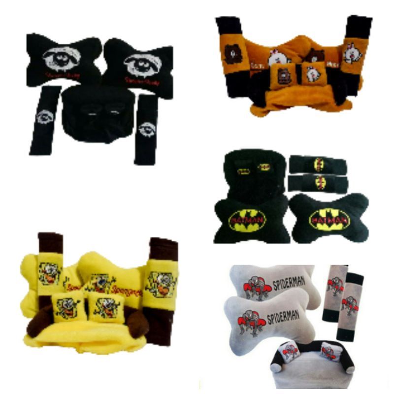 Bantal Mobil Set Karakter Bantal Kepala Mobil Karakter 3 in 1 Mobil Bantal Tulang