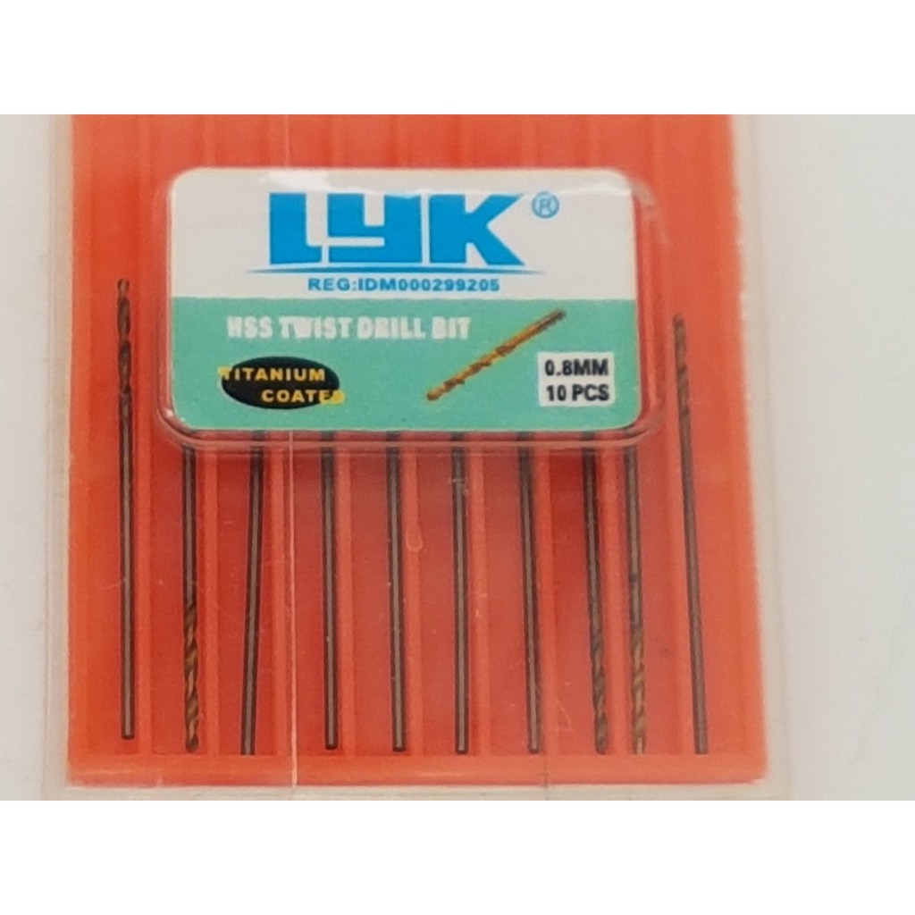 Mata bor LYK mini drill 0.8mm isi 10 pcs titanium coated