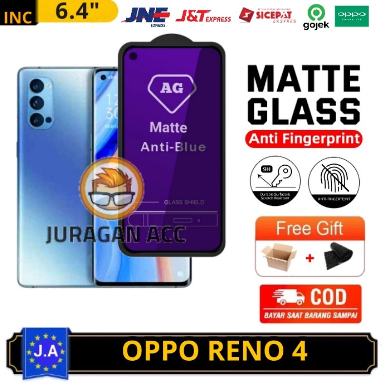 Tempered Glass Full Layar Anti Minyak Blue Matte Oppo Reno 4 TG Anti Gores Radiasi Oppo Reno 4