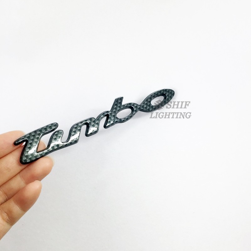 1pc Stiker Emblem / Badge Logo Turbo Bahan Karbon Fiber Untuk Samping / Belakang Mobil Mitsubishi