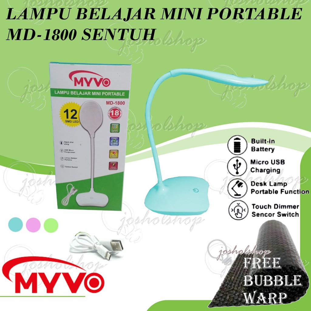 Myvo Lampu Meja Belajar / Lampu Belajar LED / Lampu Baca Rechargeable / Lampu Belajar Sentuh MD-1800