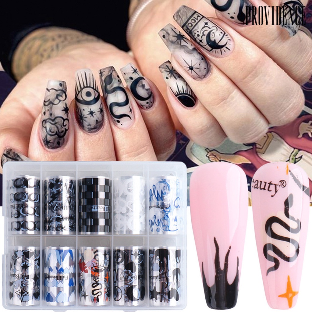 Providence 10Pcs/Set Nail Transfer Various Patterns DIY Colorful Nail Plaid Decal Adhesive Slider for Female