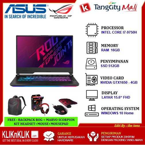 Laptop Gaming Asus Rog Gl531gt Black Core I7 9750h Ram 16gb 512gb Ssd Gtx1650 4gb Shopee Indonesia