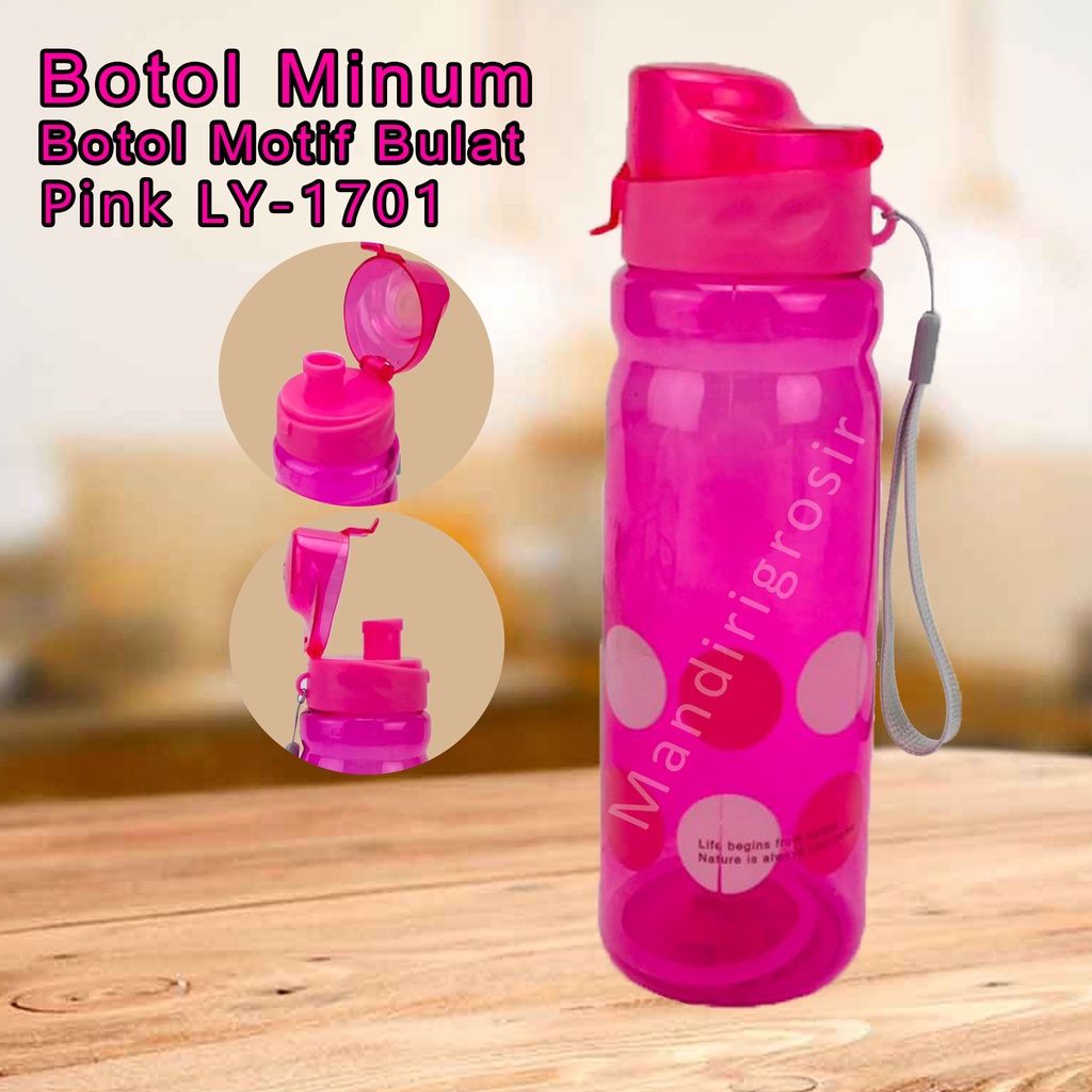 Motif Bulat Warna Pink LY-1701 * Botol minum plastik * 600 ml*