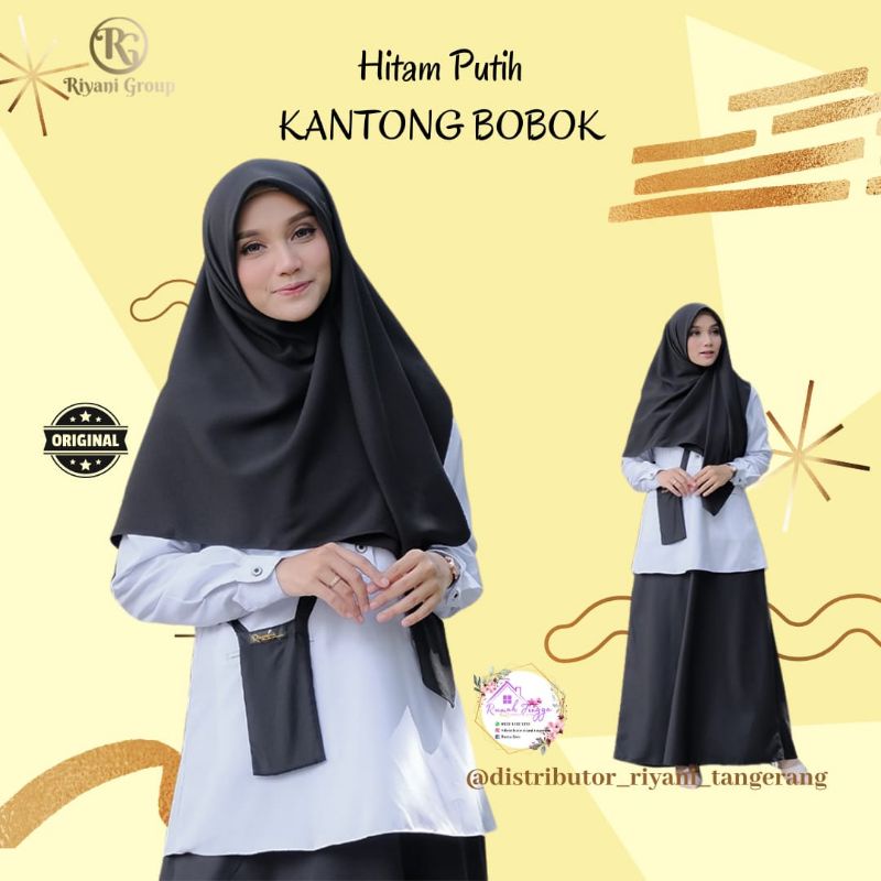 Gamis seragam kerja hitam putih kantong bobok riyani pdh