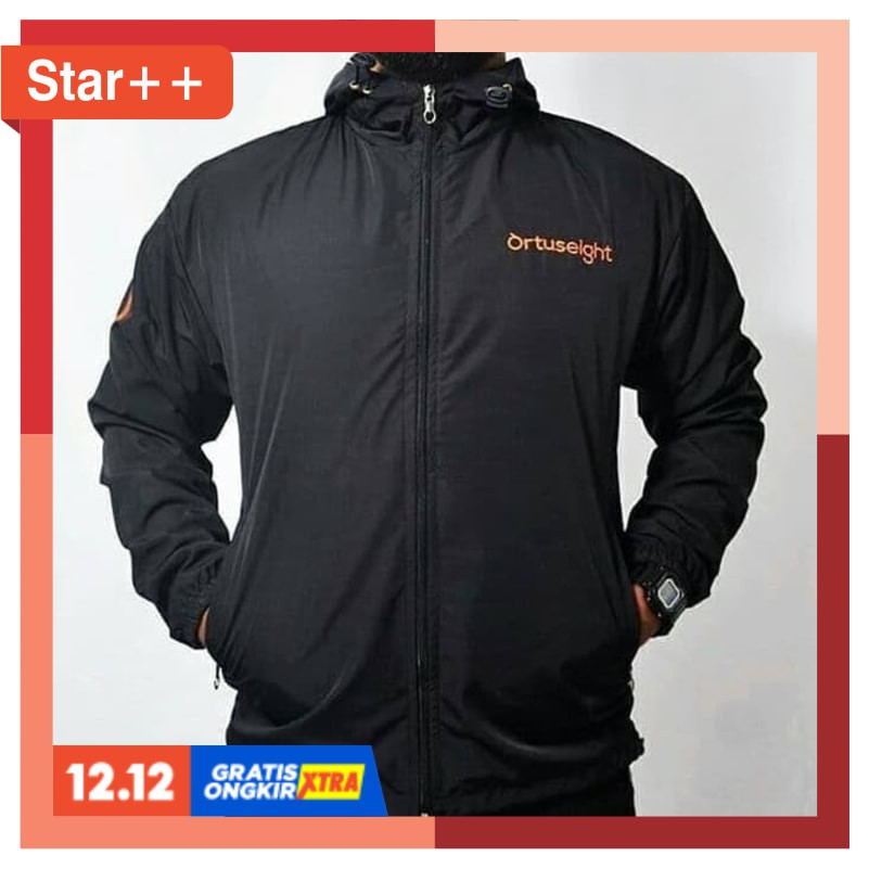 SPORT FASHION PRIA LAKI LAKI COWOK OLAHRAGA JOGGING / JAKET PARASUT BLACK ORANGE