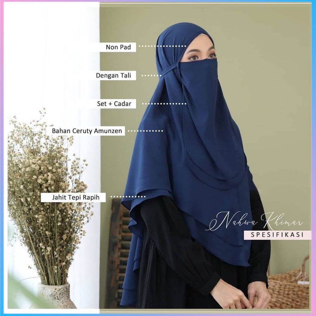 Jasmine Bergo Tali 2 in 1 Khimar Double Layer Free Cadar Niqob Ceruty Diamond Hijab Syari Kekinian