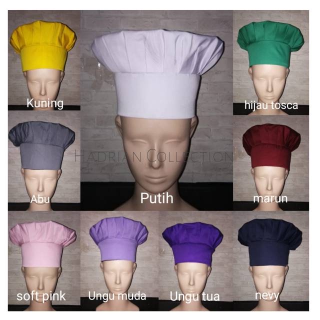 Topi Koki Topi Chef  Hat Chef Profesional Dewasa dan anak - Hitam Merah Putih ( Tersedia 26 varian warna )