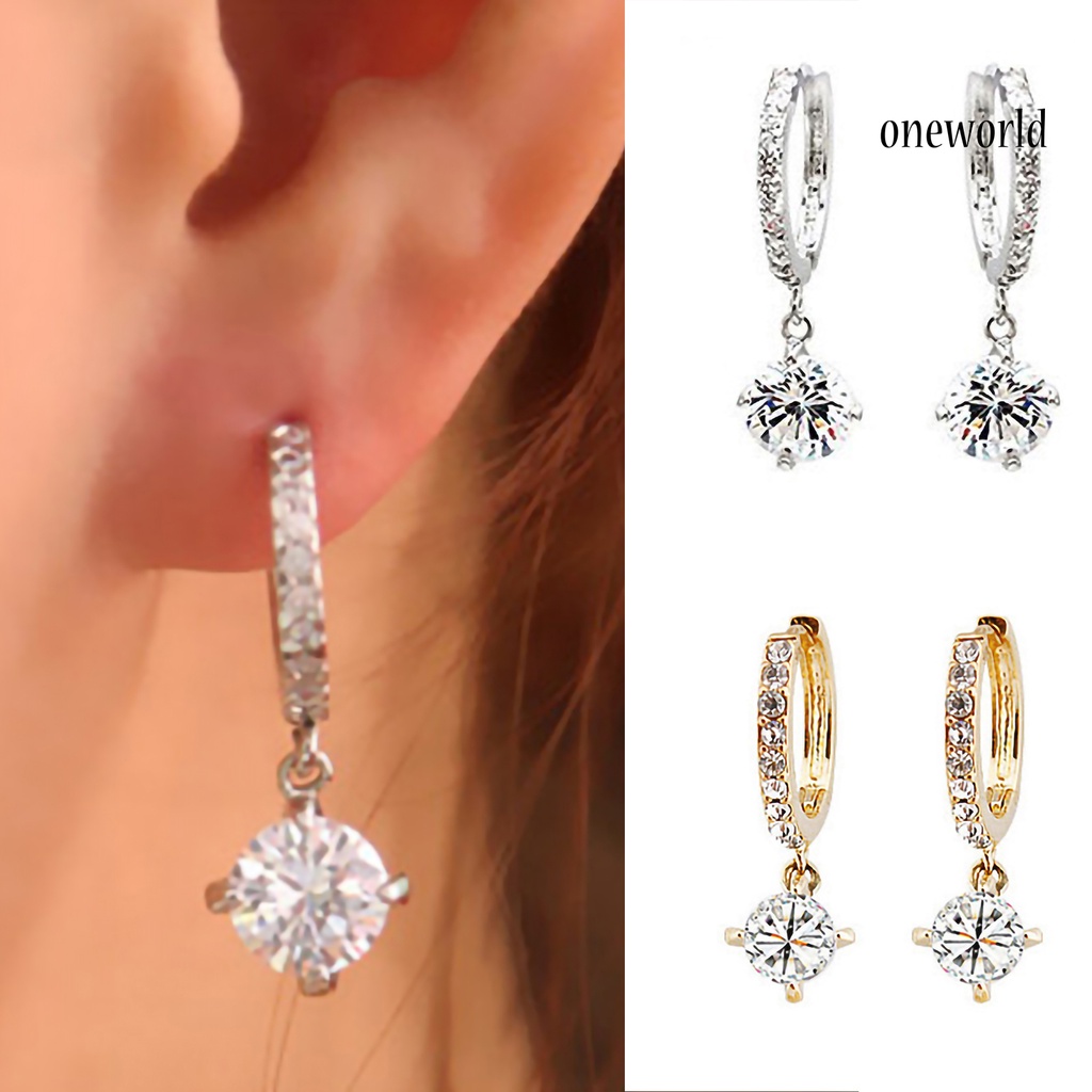 OW@ Ear Pendant Charming Faux Crystal Rhinestone Shiny Delicate Dangle Earrings for Banquet