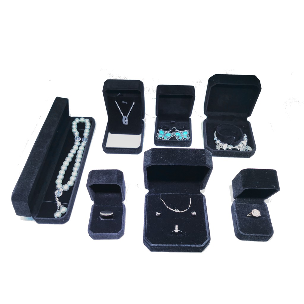 KOTAK PERHIASAN HITAM BELUDRU JEWELRY BOX SET CINCIN KAWIN GELANG KALUNG GIWANG UNIK, MURAH BLUDRU UNTUK SESERAHAN, HANTARAN NIKAH, PERKAWINAN, PERNIKAHAN, TUNANGAN, MAHAR