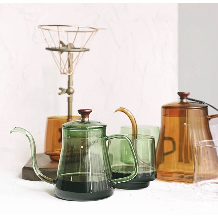 Teko Ceret Kopi Teh Leher Angsa Borosilicate Glass 350 - 600 Ml Water Gooseneck Kettle Pitcher Jug K