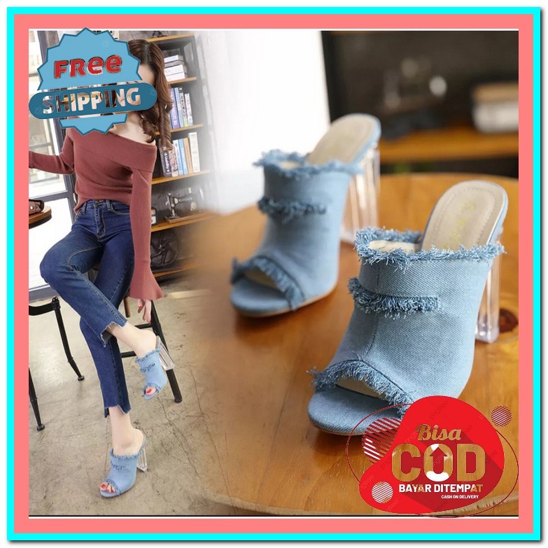 Sandal Haihils Hils Pesta Hak Kaca Tahu Wanita Sendal High Heels Kondangan Perempuan Cewek Dewasa Re