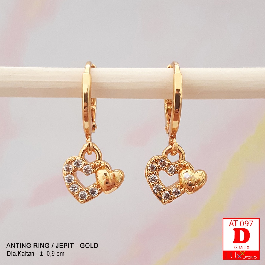 AT 097 Anting Cetik Dewasa Permata Zirkon Perhiasan Imitasi Lapis Emas 18K Model Bintang Love Anting Xuping Bebek Luxx Xuping