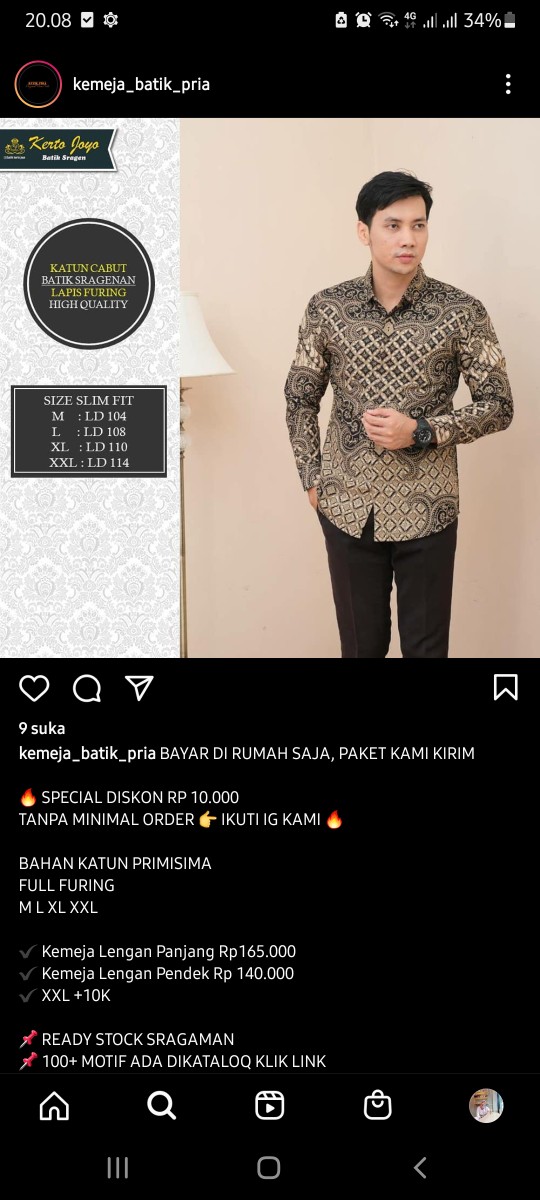 Kemeja Batik Pria Slimfit Terbaru Premium Modern Solo