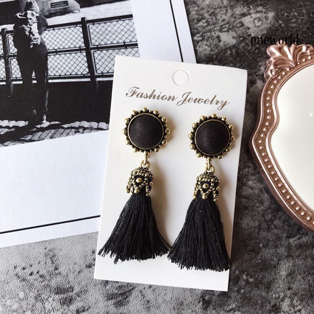 OW@ Ethnic Women Long Tassel Dangle Drop Stud Earrings Valentine's Day Gift Jewelry