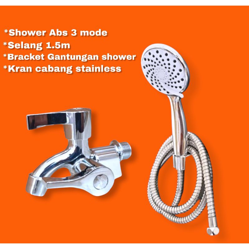 PAKET Hand shower Bonus Kran Cabang - Keran Double Bagus