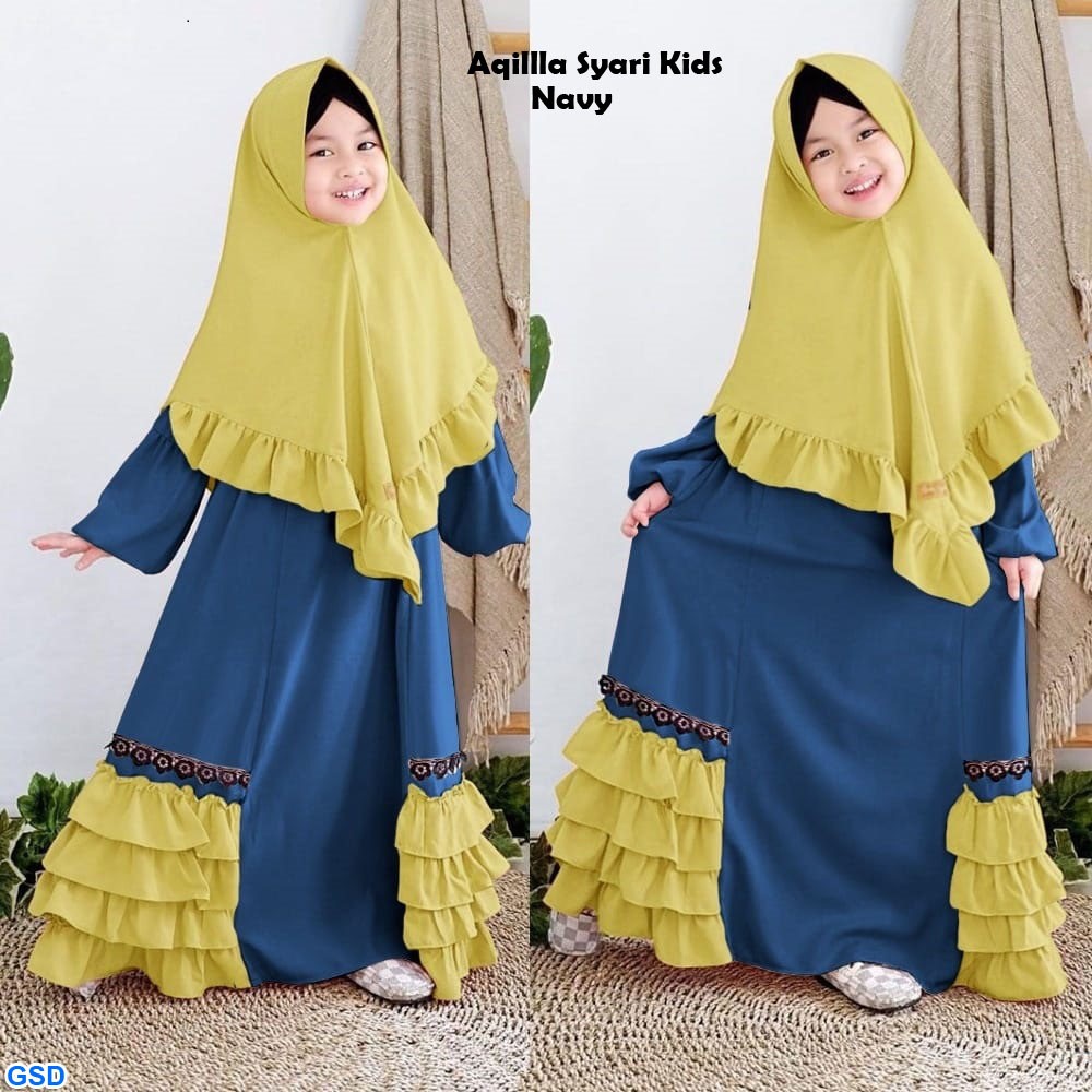 Aqilla Syari Kids/Syari Anak Murah/Baju Gamis Anak/Gamis Anak Umur 6-8 Tahun/Pakaian Muslim Anak