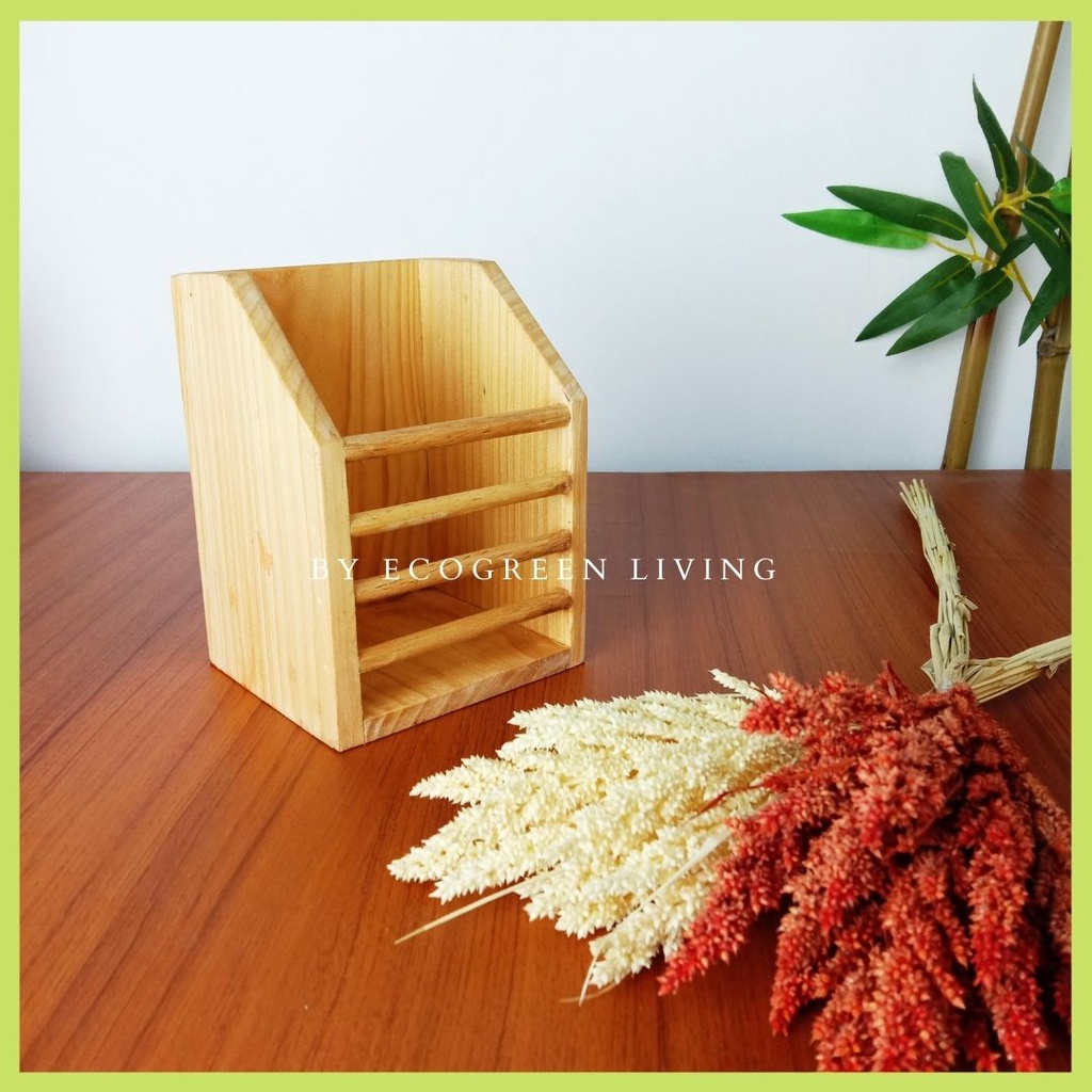 Pen Holder Desk Organizer Stationary / Wooden Desk Organizer / Tempat Pensil Kayu