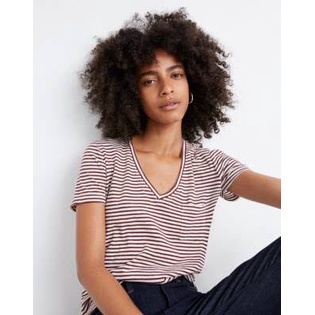 Madewell Whisper Cotton V-Neck Pocket Tee in Simone Stripe