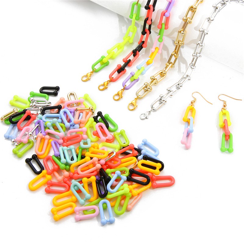 Rainbow Acrylic U Shape Glasses Chain Lanyard Women Summer Neck Chain for Mask Reading Sunglasses Hanging Holders Strap Necklace