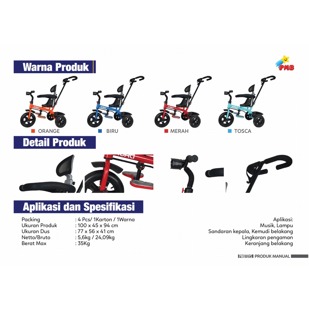 Sepeda Anak Tricycle IORA TC06 PMB TOYS Roda Tiga Garansi Original SNI COD-1