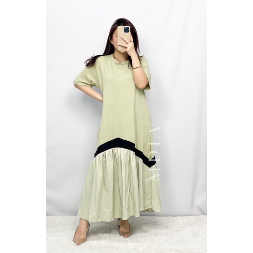 MDLV ~ 86810# Anya Drop Waist Dress Mide Dress Import